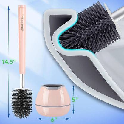 Toilet Brush and Holder Set, Silicone Toilet Bowl Cleaner Brush, Toilet Scrubber Brush with Tweezers for Bathroom Cleaning, RV Accessories and House Organization Must-Haves - Pink