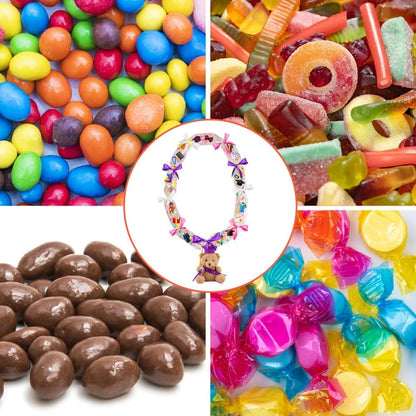 Graduation Candy Leis Making Kit DIY Netting Tubing Stuffed Plush Bear Ribbon Grad Glitter Card Candy Lei for Graduation Congrats Party Supplies 3 Color ribbon(COLOR:white&pink&purple)
