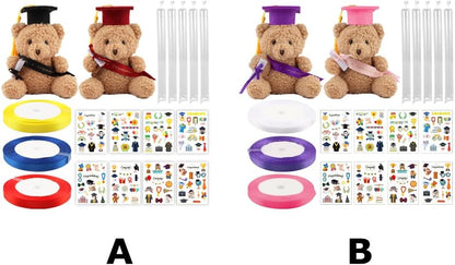 Graduation Candy Leis Making Kit DIY Netting Tubing Stuffed Plush Bear Ribbon Grad Glitter Card Candy Lei for Graduation Congrats Party Supplies 3 Color ribbon(COLOR:white&pink&purple)