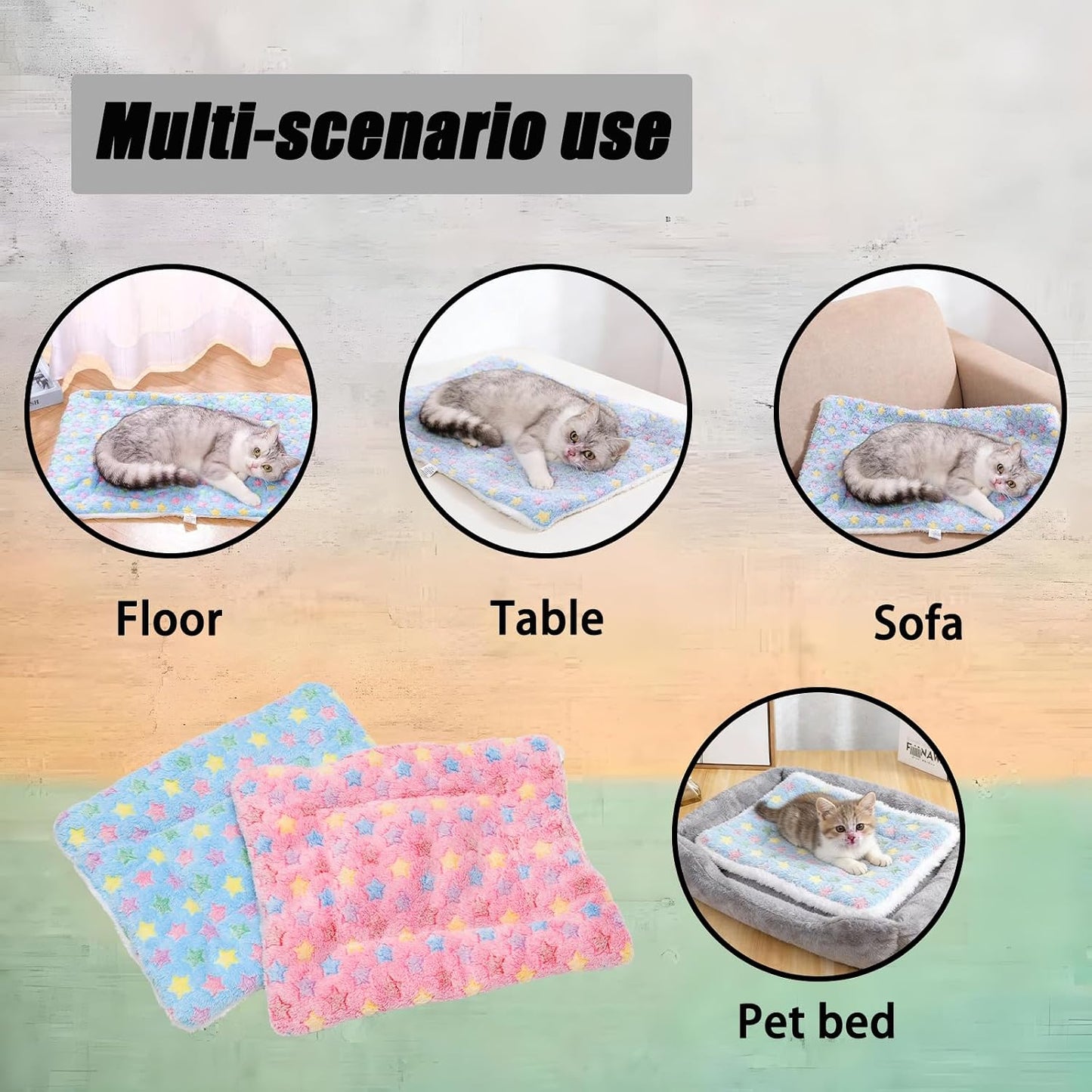 2 PCS Guinea Pig Bed, Washable Rabbit Bunny Bed Mat Warm Small Animal Pad for Indoor Beds Mattres Fleece Sleeping Pad for Bunny Hedgehog Guinea Pig(Blue/Pink)