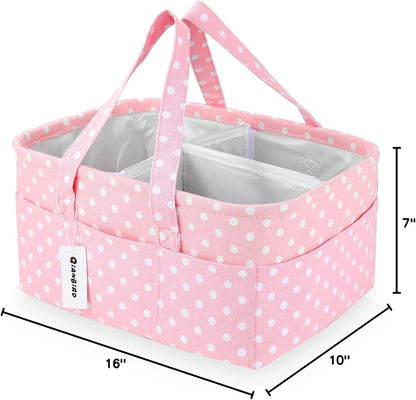 Pink Diaper Caddy Organizer for Baby Girl-Large Portable Diaper Caddy Basket for Changing Table-Diaper Organizer Caddy-Car Travel Tote Bag-Newborn Registry Baby Shower Basket for Diapers & Wipes