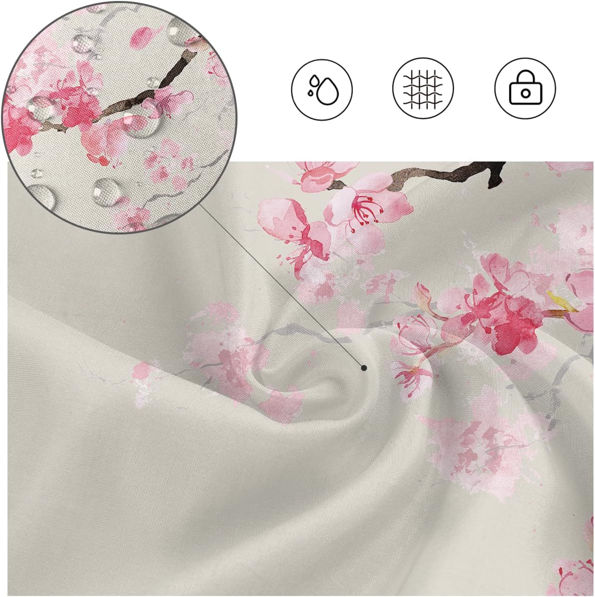 Japanese Floral Shower Curtain, Pink Beige, 12 Hooks, 60" W x 72" L