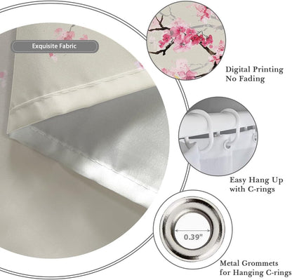 Japanese Floral Shower Curtain, Pink Beige, 12 Hooks, 60" W x 72" L