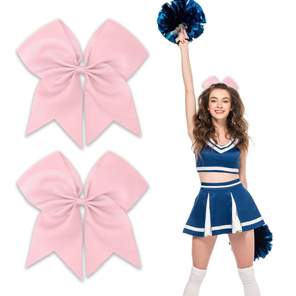 Light Pink Large Cheer Bows for Cheerleaders - Ponytail Holders, Hair Ribbons, Softball Accessories, and Bow Holder for Girls