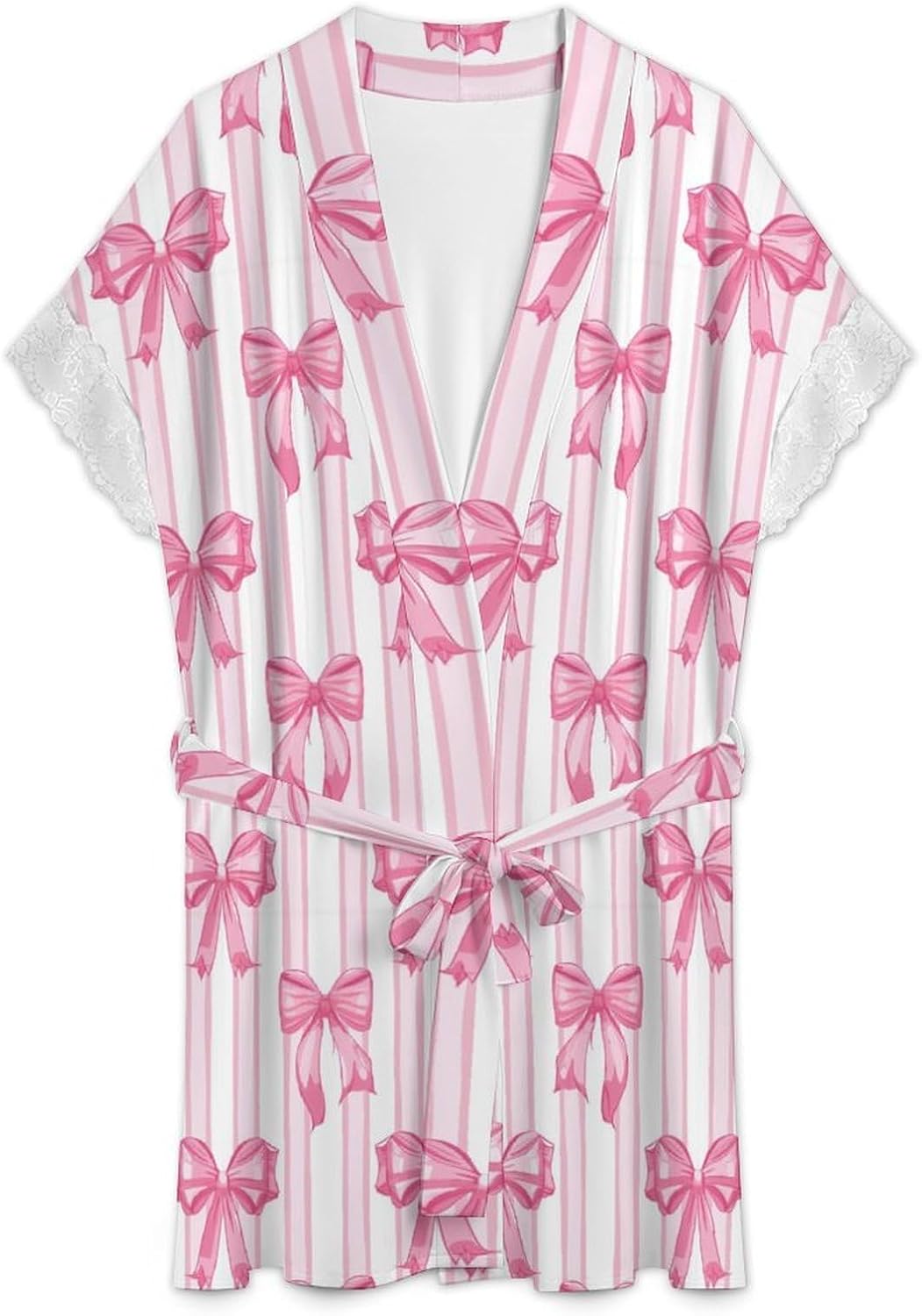 Womens Lounge Robe Short Lace Trim Comfy Sleepwear Bride Bathrobe Lightweight Kimono