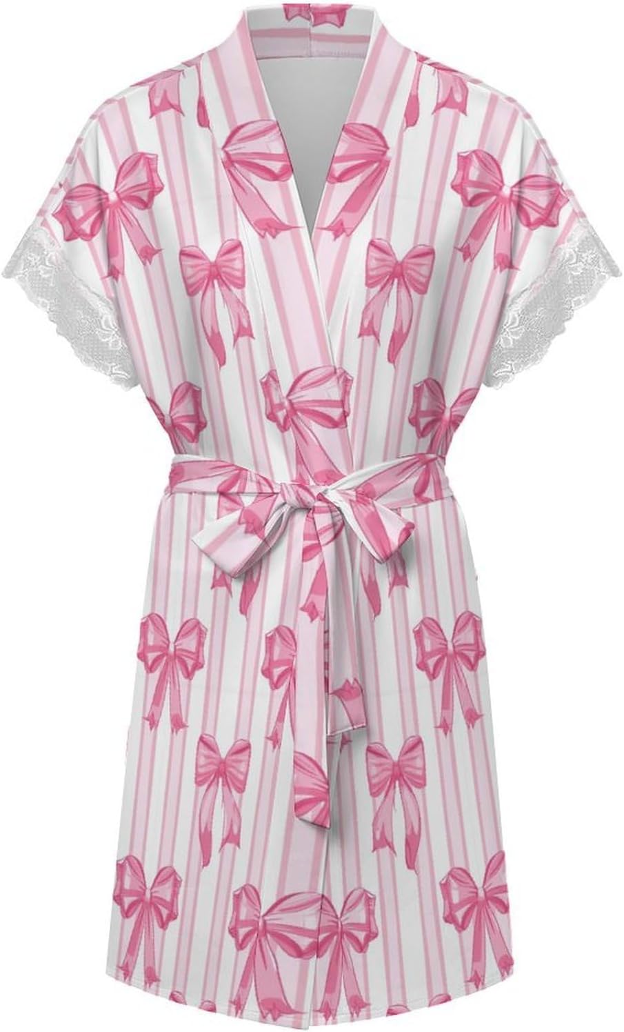 Womens Lounge Robe Short Lace Trim Comfy Sleepwear Bride Bathrobe Lightweight Kimono