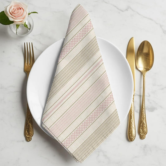 Vintage Striped Cloth Napkins Set of 4 Pink Khaki Vertical Ticking Stripes French Country Napkins Cloth Washable Reusable Soft Napkin for Birthday Party Wedding Dining Table Decorations 20x20 Inch