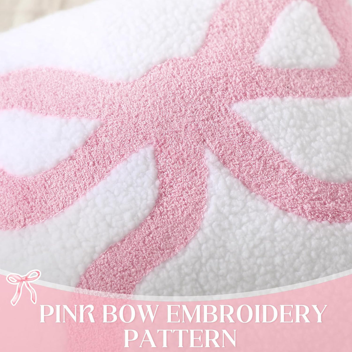 Pink Bow Pillow Covers Set of 2 Preppy Room Decor Coquette Bow Embroidered Pillow Covers Luxury Soft Pink Throw Pillowcases for Couch Sofa Bedroom Aesthetic Decor, 18x18 Inch