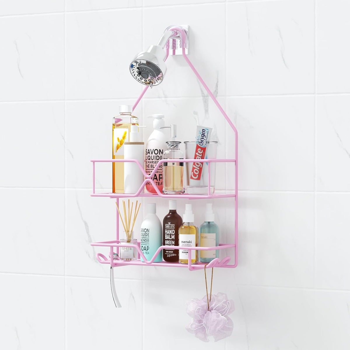 Pink Shower Caddy Over Shower Head, Pink Bathroom Accessories, Gift for Girlfriend, Wife, Little Girl