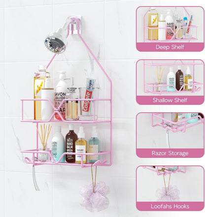 Pink Shower Caddy Over Shower Head, Pink Bathroom Accessories, Gift for Girlfriend, Wife, Little Girl