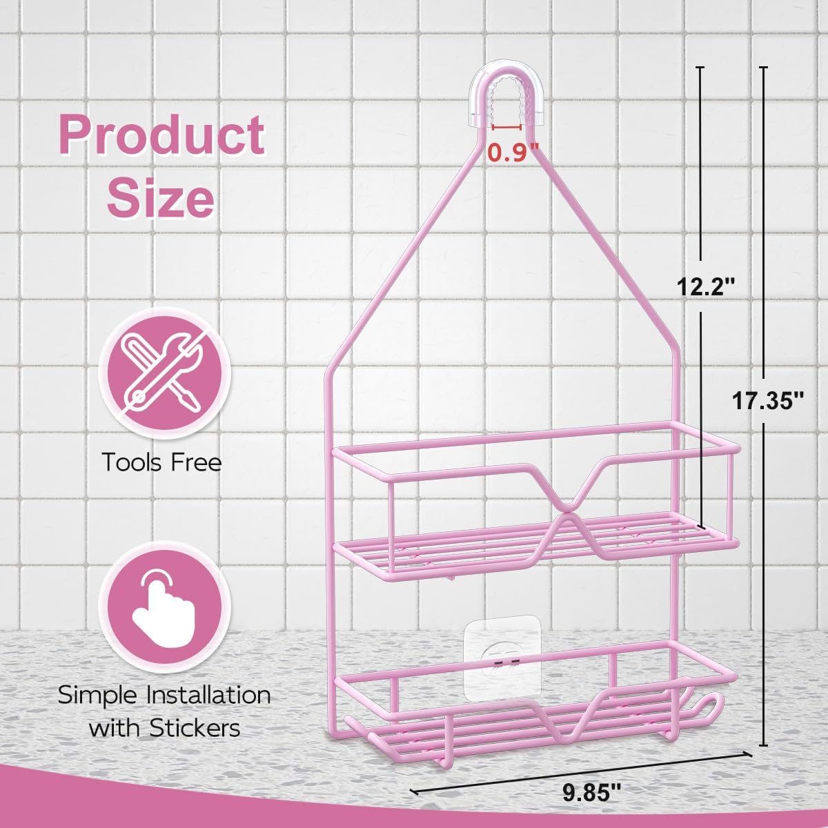 Pink Shower Caddy Over Shower Head, Pink Bathroom Accessories, Gift for Girlfriend, Wife, Little Girl