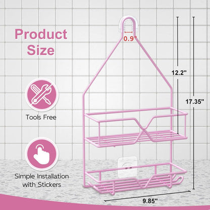 Pink Shower Caddy Over Shower Head, Pink Bathroom Accessories, Gift for Girlfriend, Wife, Little Girl
