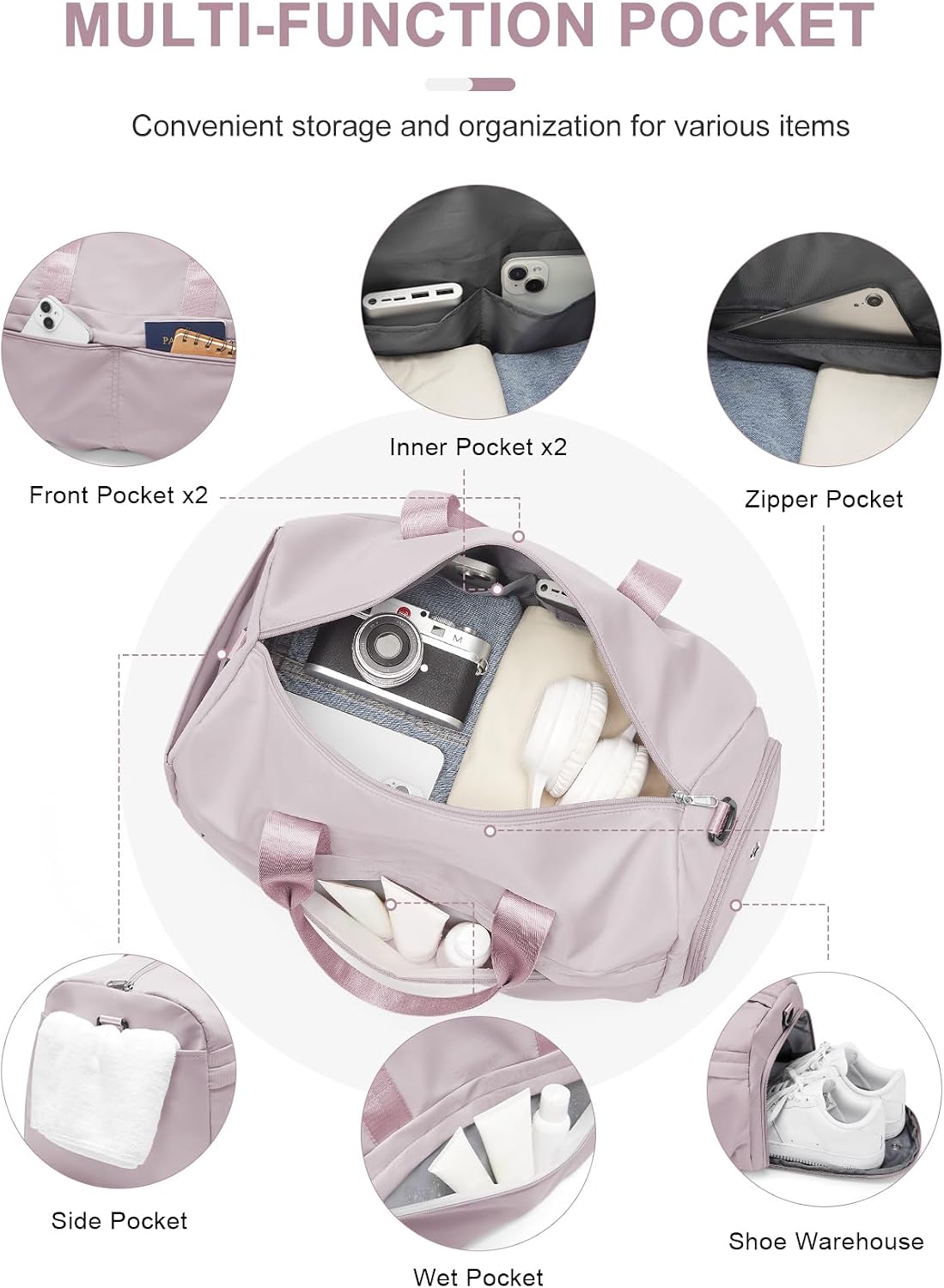 Gym Bag for Women with Shoe Compartment, Sport Travel Duffel Bag for Men