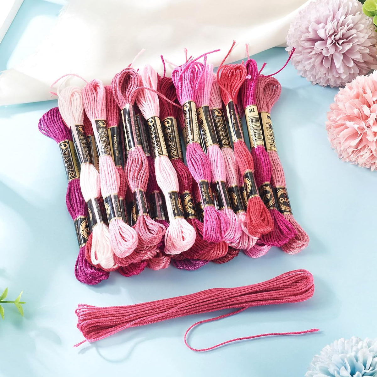 210 Yards Handmade 6-Ply Polyester Embroidery Floss Pink Crewel Cross Stitch Threads 1mm Embroidery Thread Bulk for Jewelry Making Sewing Holiday Decorations Crafts DIY Projects