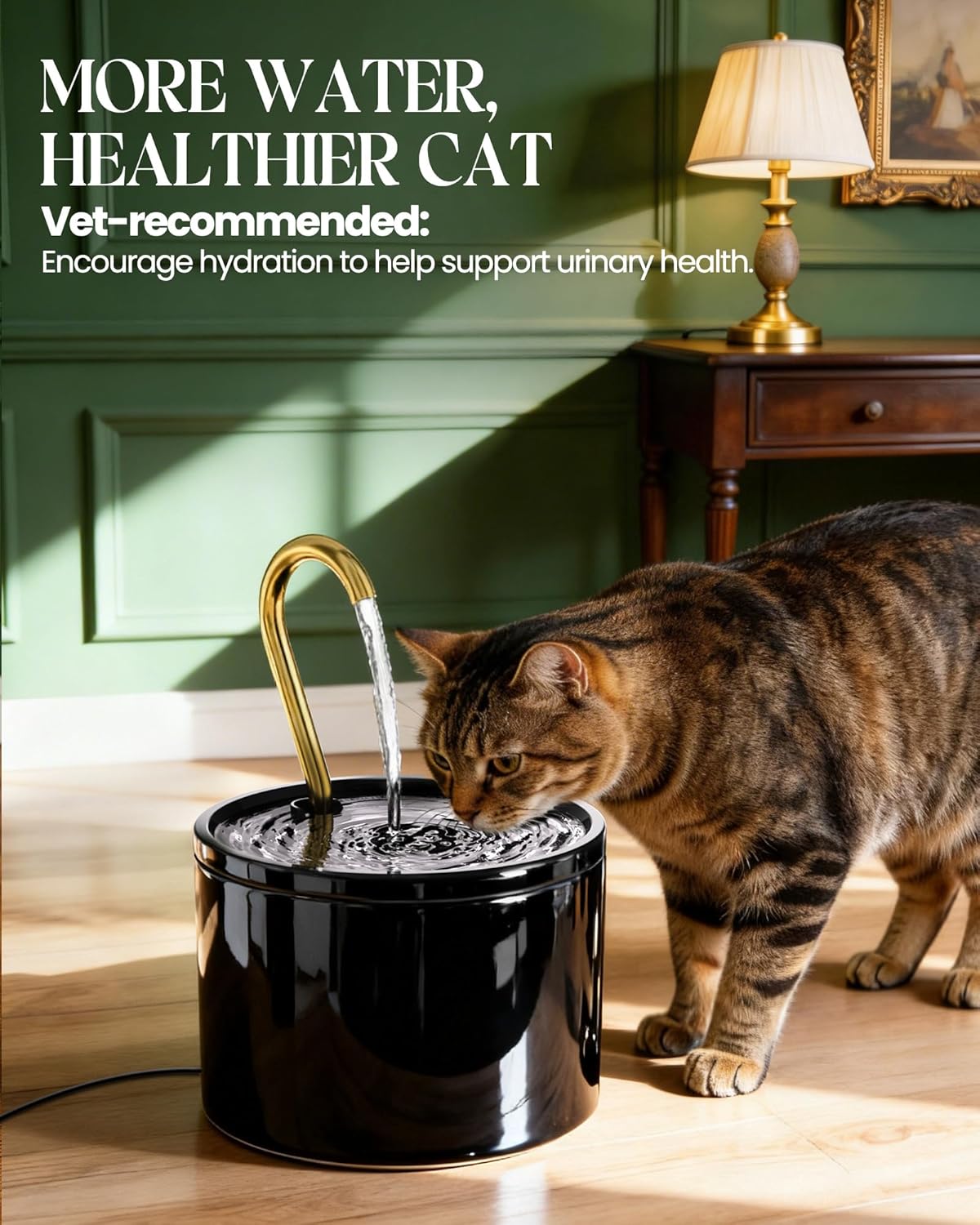 Tomxcute Ceramic Cat Water Fountain: 1.2L/40oz Compact BPA-Free All Ceramic Body-Pure Copper Water Spout for Cats Puppies-Small Pets Ultra-Quiet Pump 2 Filters