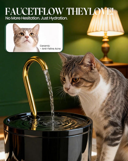 Tomxcute Ceramic Cat Water Fountain: 1.2L/40oz Compact BPA-Free All Ceramic Body-Pure Copper Water Spout for Cats Puppies-Small Pets Ultra-Quiet Pump 2 Filters