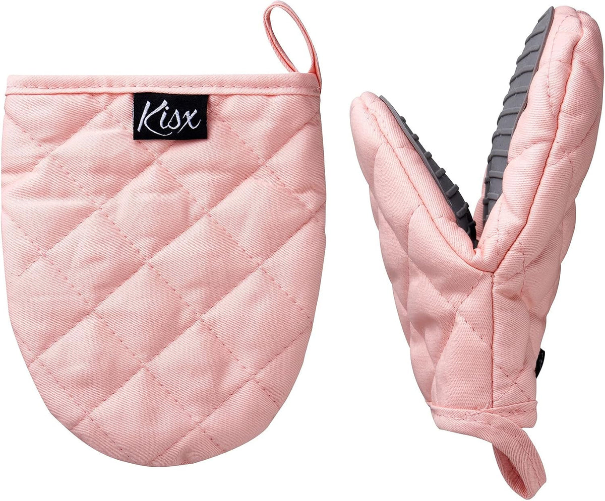 Pink Silicone Oven Mitts & Pot Holders Set - Heat Resistant, Mini Kitchen Gloves for Cooking