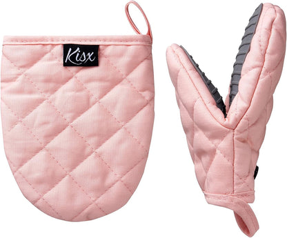 Pink Silicone Oven Mitts & Pot Holders Set - Heat Resistant, Mini Kitchen Gloves for Cooking