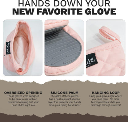 Pink Silicone Oven Mitts & Pot Holders Set - Heat Resistant, Mini Kitchen Gloves for Cooking
