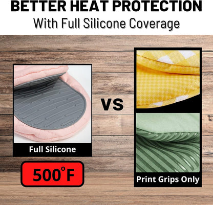 Pink Silicone Oven Mitts & Pot Holders Set - Heat Resistant, Mini Kitchen Gloves for Cooking