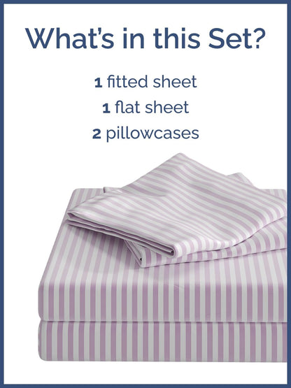 Kids Full Pink Pinstripes Bed Sheets - 4 Piece Pink Pinstripes Sheet Set