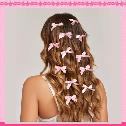 Pink Mini Bows, 20PCS Ribbon Hair Clips Barrettes With Box, Small Bow For Hair, Cute Bowknot, Hair Accessories For Women Girls