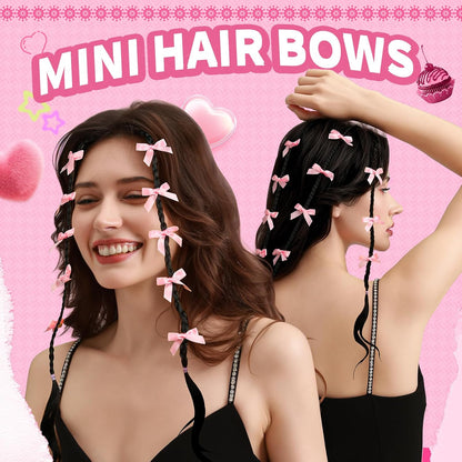 Pink Mini Bows, 20PCS Ribbon Hair Clips Barrettes With Box, Small Bow For Hair, Cute Bowknot, Hair Accessories For Women Girls