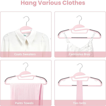 Plastic Hangers 50 Pack with Non-Slip Design,0.2 Inches Thick, 360°Swivel Hook Space Saving Organizer for Bedroom Closet,Shirts,Pants(Pink- S Shaped)