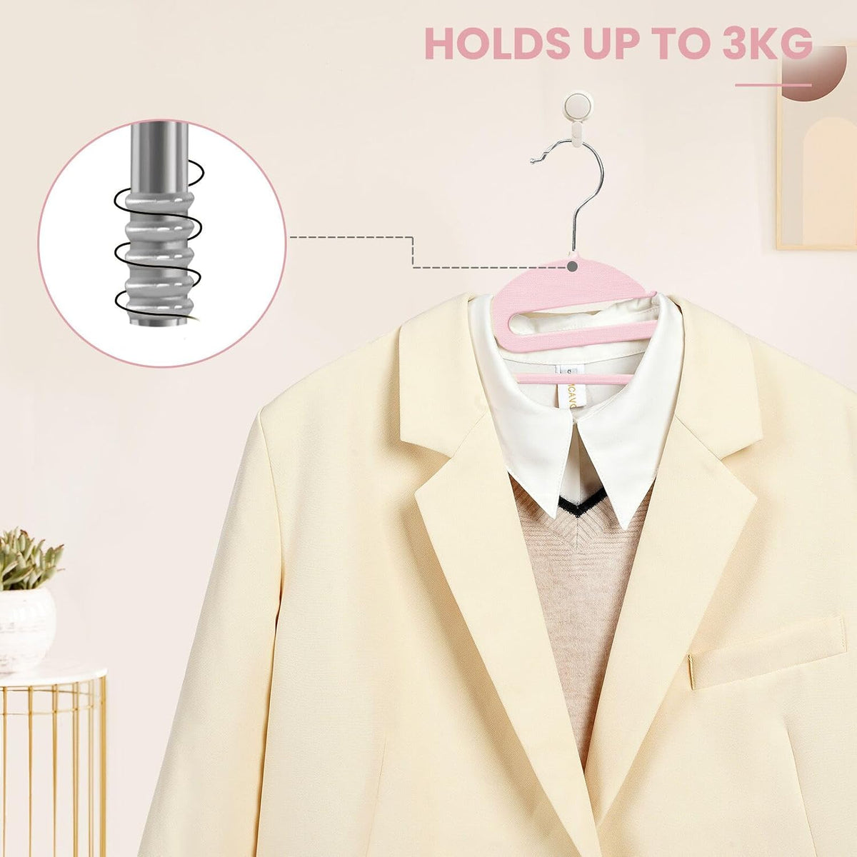 Plastic Hangers 50 Pack with Non-Slip Design,0.2 Inches Thick, 360°Swivel Hook Space Saving Organizer for Bedroom Closet,Shirts,Pants(Pink- S Shaped)