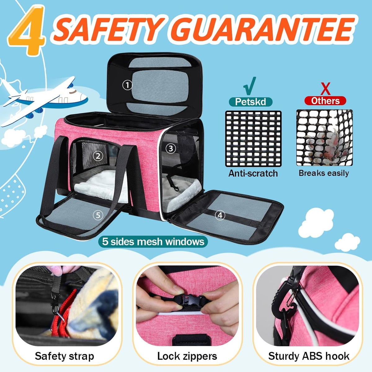 Top-Expandable Small Pet Carrier 18"x13"x9.5" Airline Approved