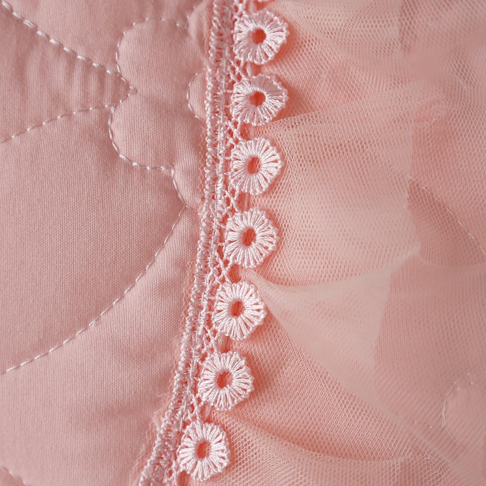 Elegant Ruffled Decorative Throw Pillow Covers, Quilted Floral Pattern with Lace Trim, (Pink,18" x 18" (Pack of 2))