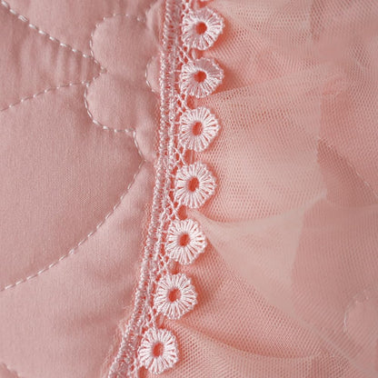 Elegant Ruffled Decorative Throw Pillow Covers, Quilted Floral Pattern with Lace Trim, (Pink,18" x 18" (Pack of 2))