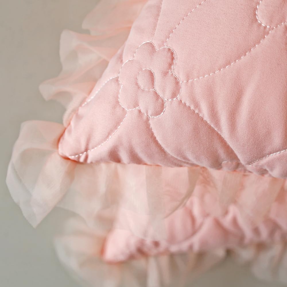 Elegant Ruffled Decorative Throw Pillow Covers, Quilted Floral Pattern with Lace Trim, (Pink,18" x 18" (Pack of 2))