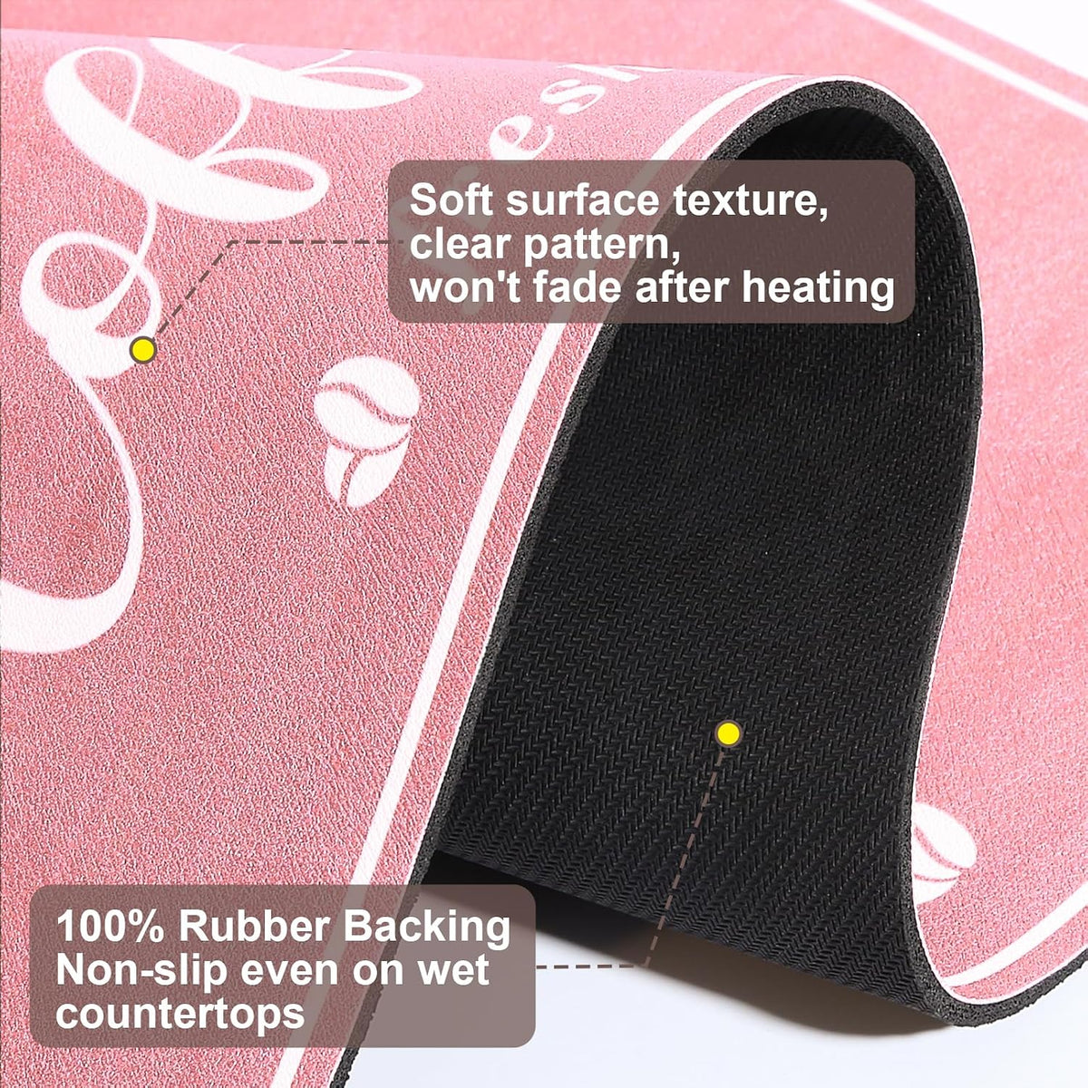 Fashion Coffee Mat, Dish Drying Mat 17" x 32" Pink