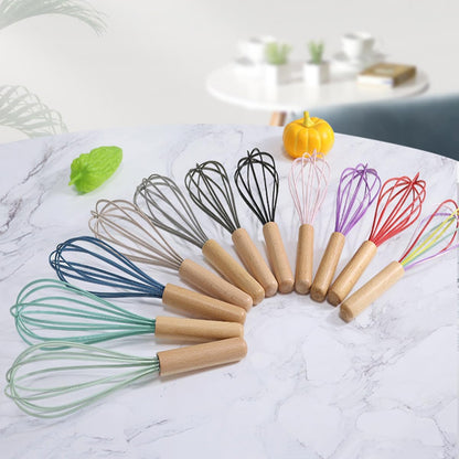1-Piece Pink Silicone Whisk with Wooden Handle 10-inch Non Stick Balloon Whisk Egg Beater for Pancake Batter, Eggs and Egg Whites, Cake Mix, Blending, Gravy and Sauces