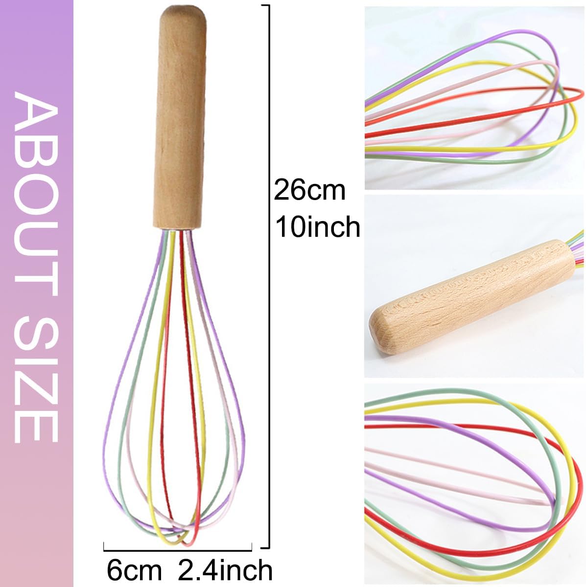 1-Piece Pink Silicone Whisk with Wooden Handle 10-inch Non Stick Balloon Whisk Egg Beater for Pancake Batter, Eggs and Egg Whites, Cake Mix, Blending, Gravy and Sauces