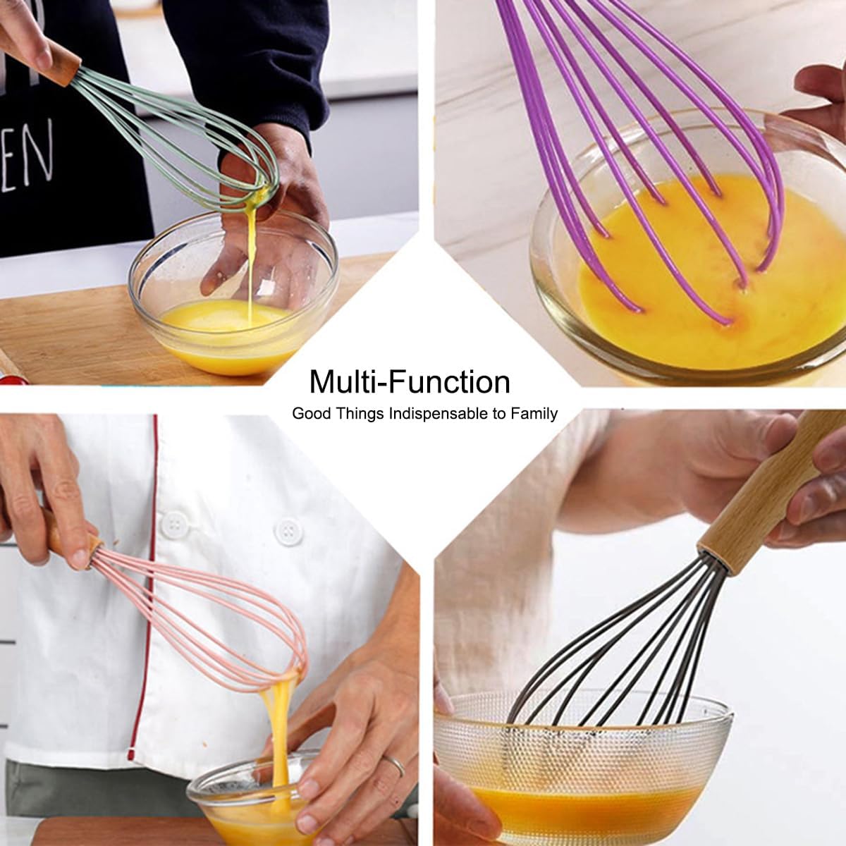 1-Piece Pink Silicone Whisk with Wooden Handle 10-inch Non Stick Balloon Whisk Egg Beater for Pancake Batter, Eggs and Egg Whites, Cake Mix, Blending, Gravy and Sauces
