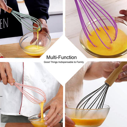 1-Piece Pink Silicone Whisk with Wooden Handle 10-inch Non Stick Balloon Whisk Egg Beater for Pancake Batter, Eggs and Egg Whites, Cake Mix, Blending, Gravy and Sauces