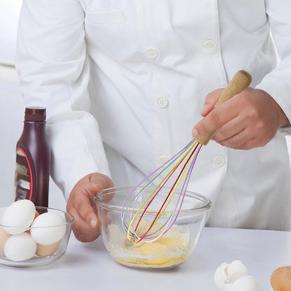 1-Piece Pink Silicone Whisk with Wooden Handle 10-inch Non Stick Balloon Whisk Egg Beater for Pancake Batter, Eggs and Egg Whites, Cake Mix, Blending, Gravy and Sauces