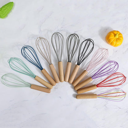 1-Piece Pink Silicone Whisk with Wooden Handle 10-inch Non Stick Balloon Whisk Egg Beater for Pancake Batter, Eggs and Egg Whites, Cake Mix, Blending, Gravy and Sauces
