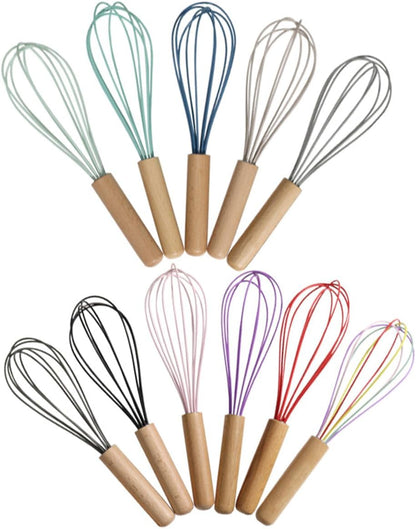 1-Piece Pink Silicone Whisk with Wooden Handle 10-inch Non Stick Balloon Whisk Egg Beater for Pancake Batter, Eggs and Egg Whites, Cake Mix, Blending, Gravy and Sauces