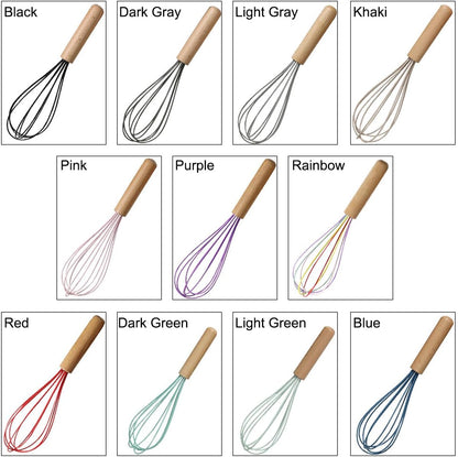 1-Piece Pink Silicone Whisk with Wooden Handle 10-inch Non Stick Balloon Whisk Egg Beater for Pancake Batter, Eggs and Egg Whites, Cake Mix, Blending, Gravy and Sauces