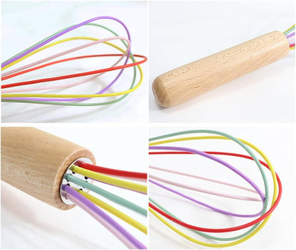 1-Piece Pink Silicone Whisk with Wooden Handle 10-inch Non Stick Balloon Whisk Egg Beater for Pancake Batter, Eggs and Egg Whites, Cake Mix, Blending, Gravy and Sauces