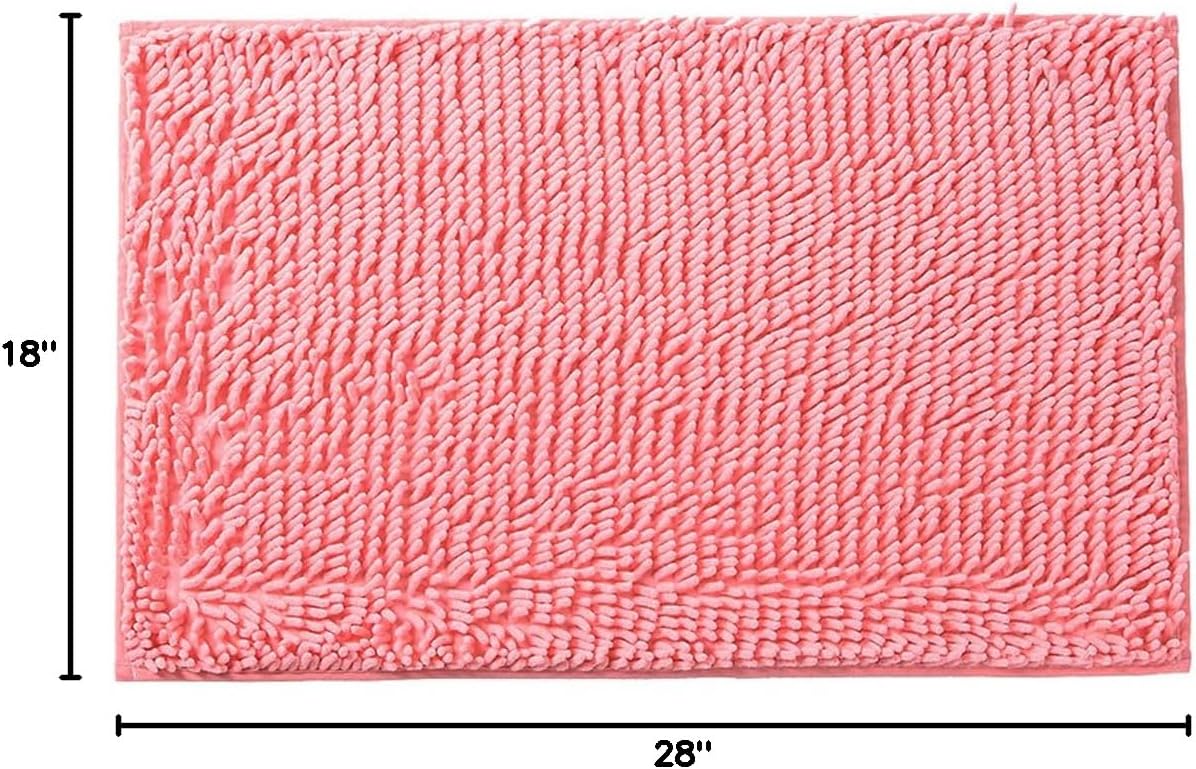 Rectangle Sloid Bath Rug Mat Soft Absorbent Plush Chenille Shower Mat Microfiber Bathroom Rug Non-Slip Machine Washable Shag Rugs Carpet for Door Bedroom, Bathtub, Pink, 18"x28"