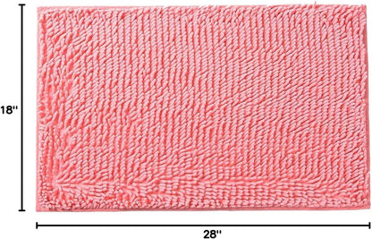 Rectangle Sloid Bath Rug Mat Soft Absorbent Plush Chenille Shower Mat Microfiber Bathroom Rug Non-Slip Machine Washable Shag Rugs Carpet for Door Bedroom, Bathtub, Pink, 18"x28"