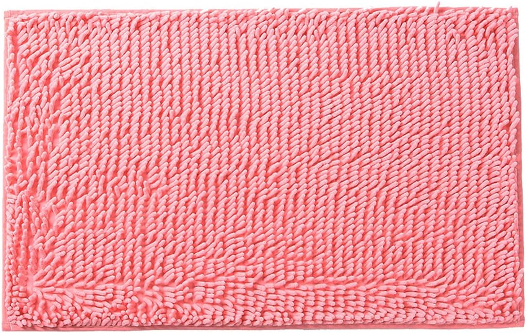 Rectangle Sloid Bath Rug Mat Soft Absorbent Plush Chenille Shower Mat Microfiber Bathroom Rug Non-Slip Machine Washable Shag Rugs Carpet for Door Bedroom, Bathtub, Pink, 18"x28"