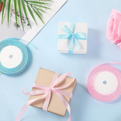 2 Rolls Pink and Blue Ribbon, Light Blue Ribbon, Pink Ribbons for Gift Wrapping Light Double Faced Satin Ribbons, Fabric for Flowers, DIY Crafts, Birthday Cakes, Holiday Decorations