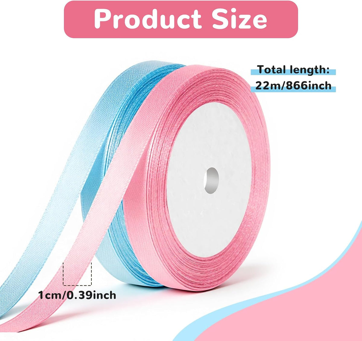 2 Rolls Pink and Blue Ribbon, Light Blue Ribbon, Pink Ribbons for Gift Wrapping Light Double Faced Satin Ribbons, Fabric for Flowers, DIY Crafts, Birthday Cakes, Holiday Decorations