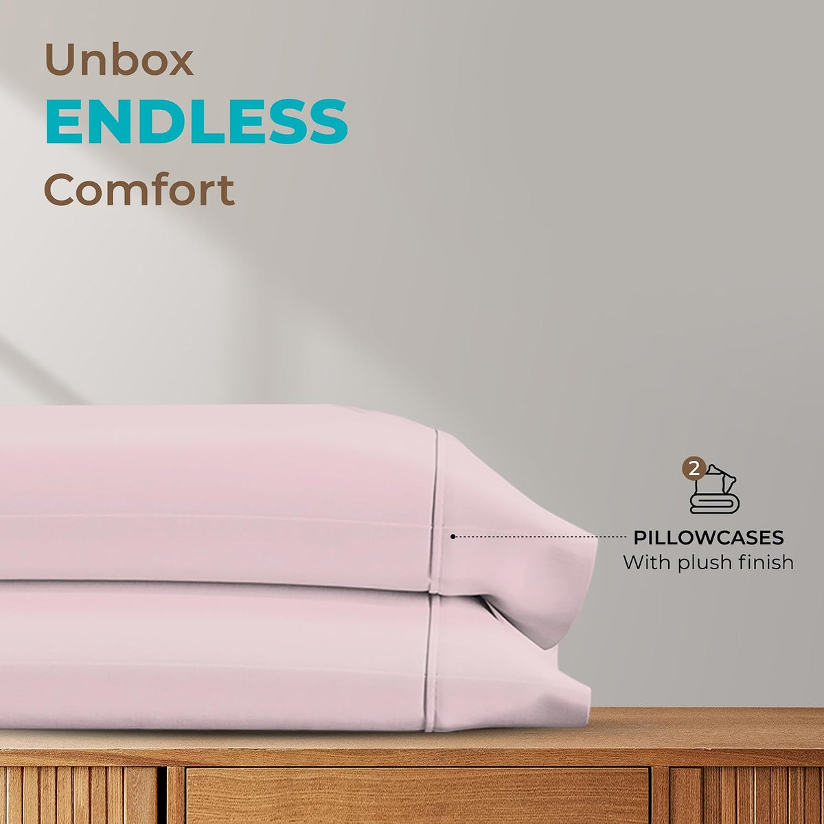 100% Egyptian Cotton Queen Pillow Cases Set of 2 - Luxury 800 Series Euphoria Collection Queen Pillow Cases (Blush), Soft Cooling Hotel Cotton Pillowcases, Fits Standard Pillows