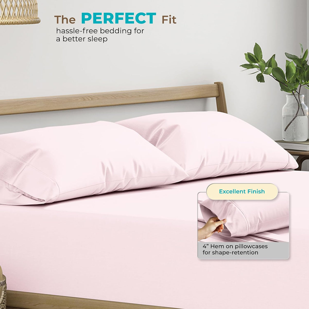 100% Egyptian Cotton Queen Pillow Cases Set of 2 - Luxury 800 Series Euphoria Collection Queen Pillow Cases (Blush), Soft Cooling Hotel Cotton Pillowcases, Fits Standard Pillows